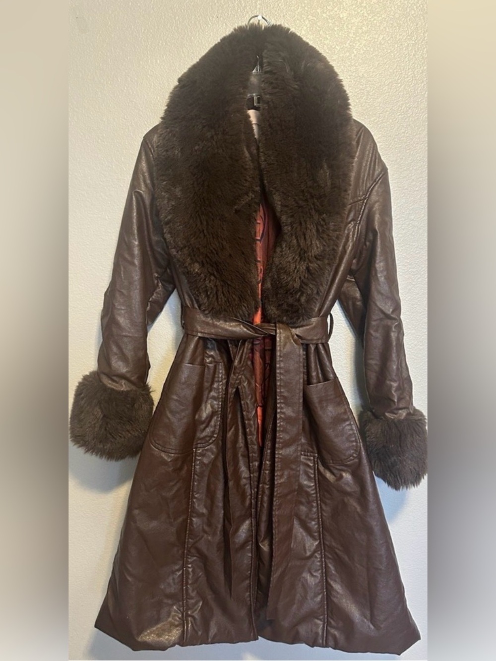 Hitch Stevie Faux Fur Trim Long Leather Coat